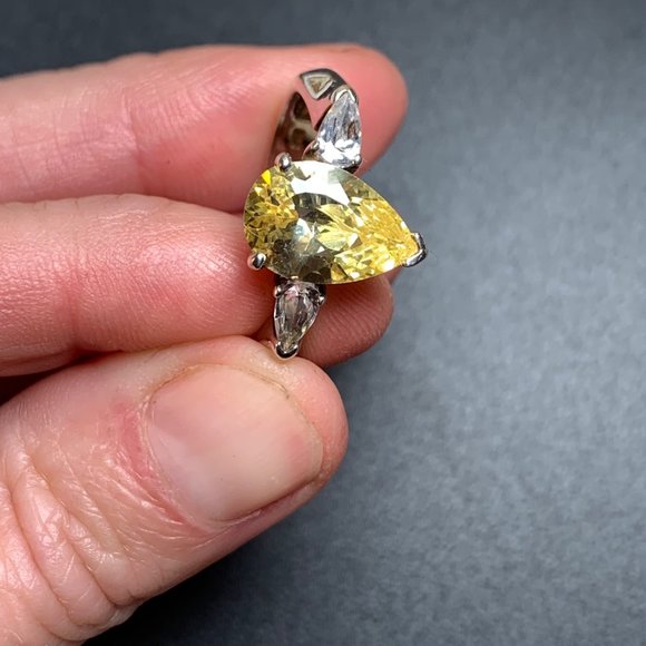Sterling Silver 925 Pear Shape Yellow CZ Traditional Three Stone Ring, Size 9.75 - Picture 15 of 16